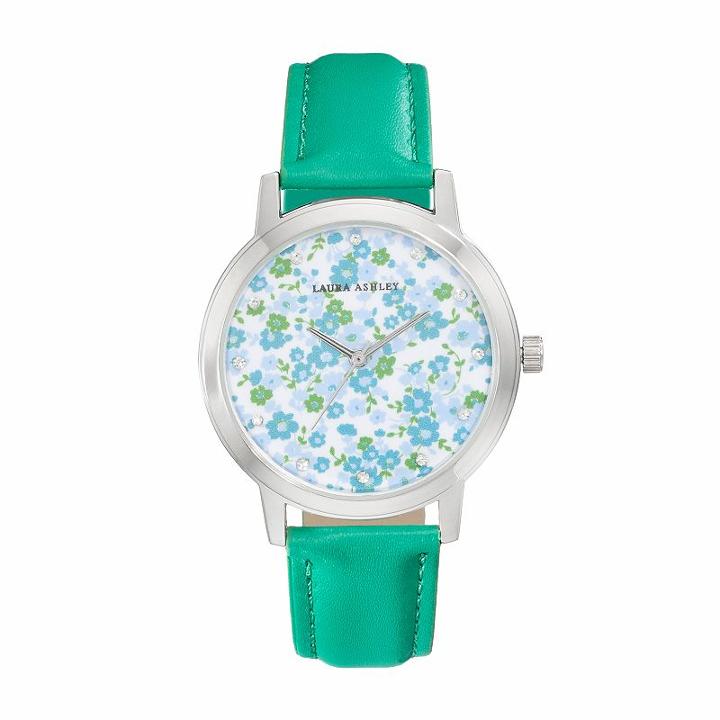 Laura Ashley Women's Crystal Floral Watch, Green