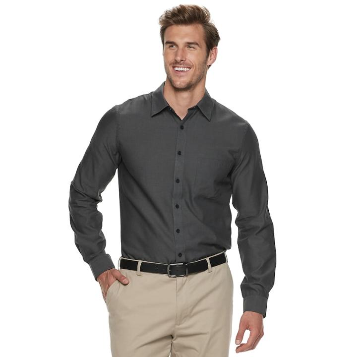Men's Van Heusen Never Tuck Slim-fit Button-down Shirt, Size: Xl Tall, Black