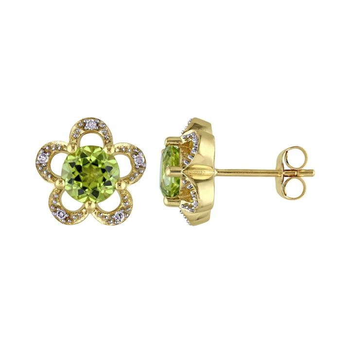 Stella Grace Laura Ashley 10k Gold Peridot & Diamond Accent Flower Stud Earrings, Women's, Green