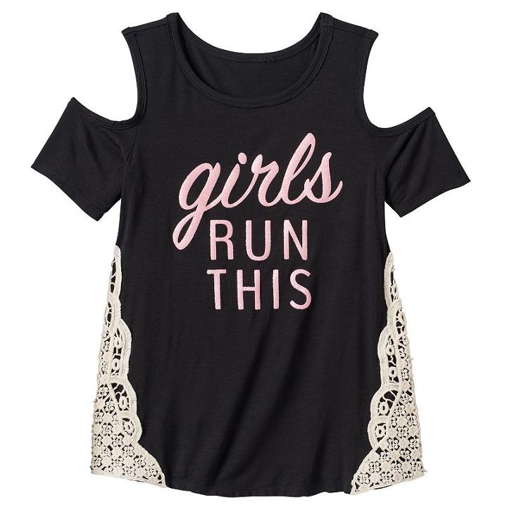 Girls 7-16 Miss Chievous Cold Shoulder Crochet Lace Side Top, Girl's, Size: Medium, Black
