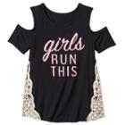 Girls 7-16 Miss Chievous Cold Shoulder Crochet Lace Side Top, Girl's, Size: Medium, Black
