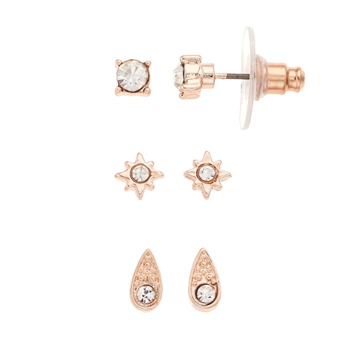 Rose Gold Tone Simulated Crystal Stud Earring Set, Women's, Pink