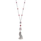 Red Stone Openwork Teardrop Tassel Y Necklace, Women's