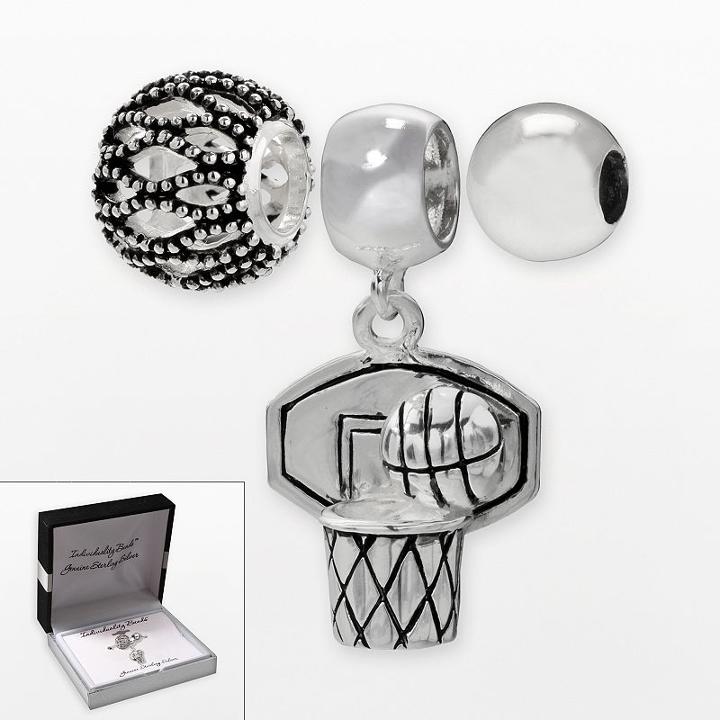 Individuality Beads Sterling Silver Openwork Bead And Basketball Charm Set, Women's, Grey