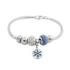 Disney's Frozen Crystal Sterling Silver Snake Chain Bracelet And Snowflake Charm And Bead Set, Women's, Blue