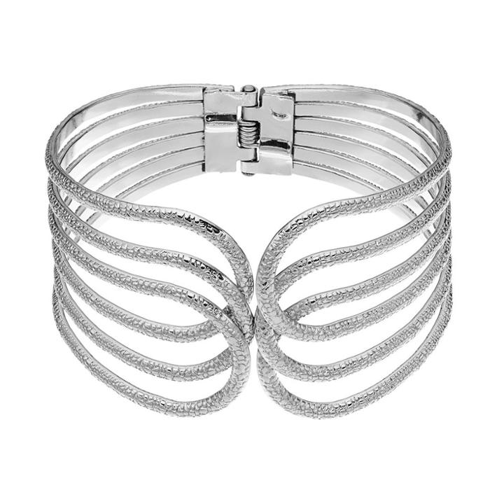 Plus Size Textured Openwork Bangle Bracelet, Women's, Silver