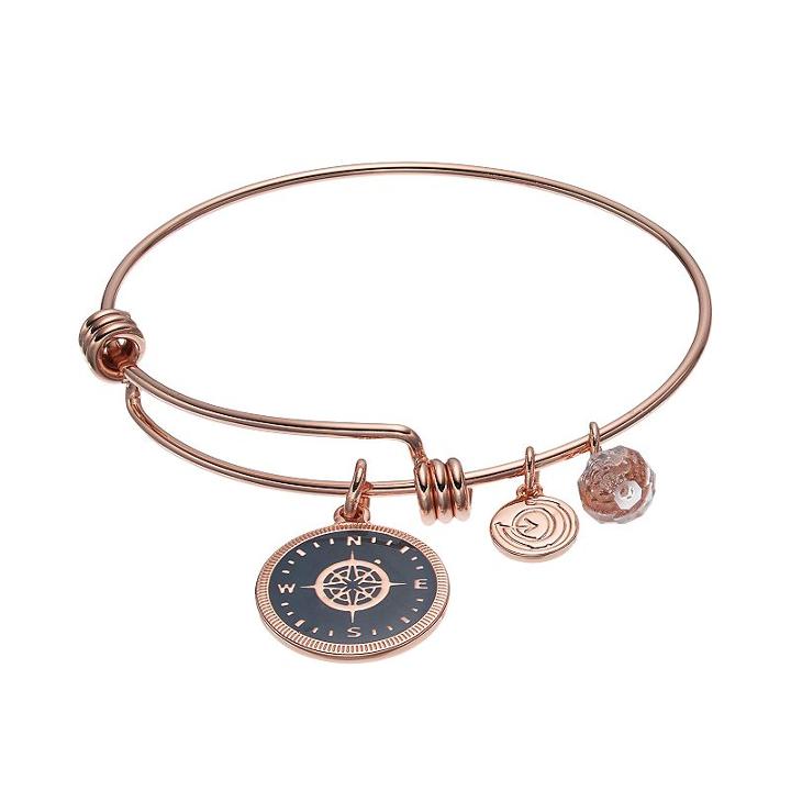 Love This Life Crystal I'd Be Lost Without You Compass Charm Bangle Bracelet, Women's, Pink