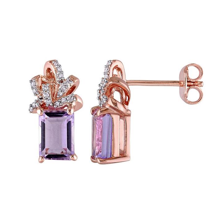 Laura Ashley Sterling Silver Rose De France Amethyst & 1/10 Carat T.w. Diamond Bow Stud Earrings, Women's, Purple