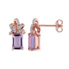 Laura Ashley Sterling Silver Rose De France Amethyst & 1/10 Carat T.w. Diamond Bow Stud Earrings, Women's, Purple
