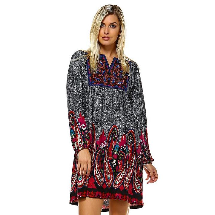 Women's White Mark Smocked Paisley Sweaterdress, Size: Medium, Grey