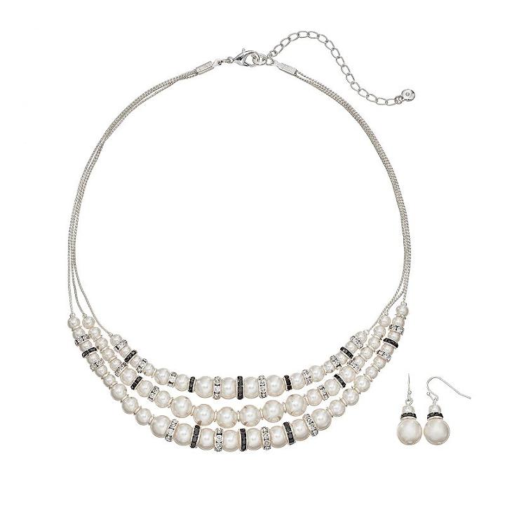 Croft & Barrow&reg; Multistrand Necklace & Drop Earring Set, Women's, Multicolor