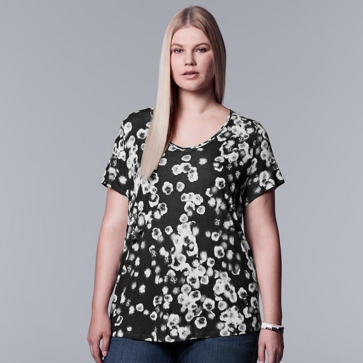 Plus Size Simply Vera Vera Wang Print Scoopneck Tee, Women's, Size: 1xl, Oxford