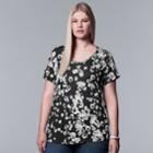 Plus Size Simply Vera Vera Wang Print Scoopneck Tee, Women's, Size: 1xl, Oxford
