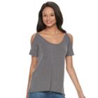 Juniors' So&reg; Cross-back Cold Shoulder Tee, Girl's, Size: Medium, Grey (charcoal)