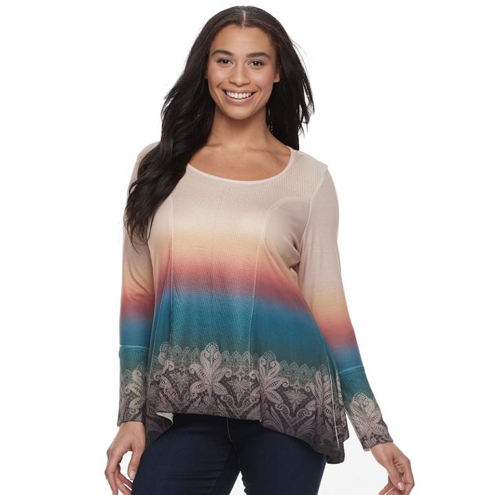 Plus Size World Unity Printed Dip-dyed Top, Women's, Size: 1xl, White