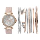 Women's Crystal Watch & Bangle Bracelet Set, Size: Medium, Pink