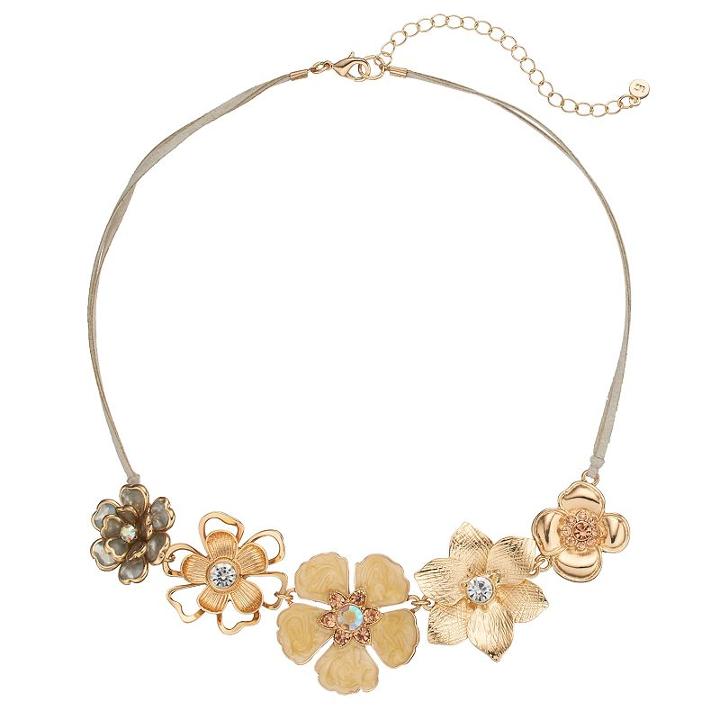 Lc Lauren Conrad Flower Double Strand Faux Suede Necklace, Women's, Multicolor