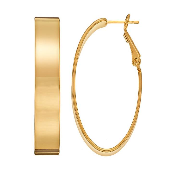 14k Gold-plated Oval Hoop Earrings, Women's, Yellow