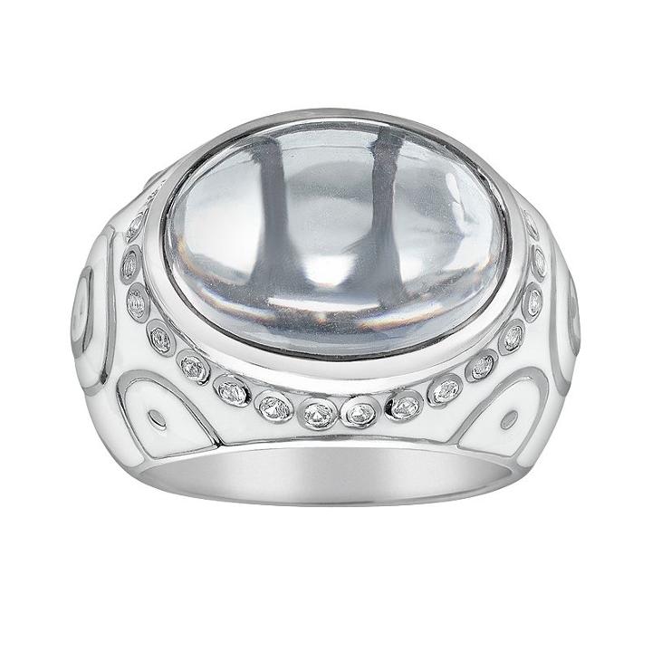 Sterling Silver Rose Quartz Cabochon And White Topaz Ring, Women's, Size: 8, Light Pink