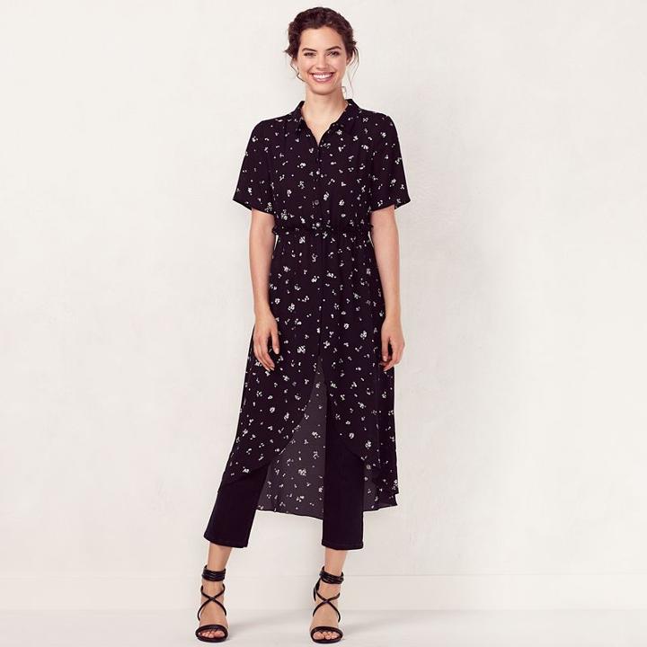 Women's Lc Lauren Conrad Long Ruffle Tunic, Size: Xl, Black