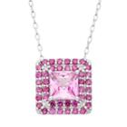 Lab-created Pink Sapphire And Lab-created Ruby Sterling Silver Square Halo Pendant Necklace, Women's, Size: 18