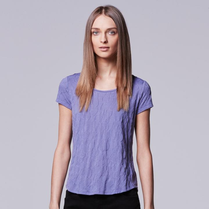 Petite Simply Vera Vera Wang Jacquard Tee, Women's, Size: Xl Petite, Med Purple
