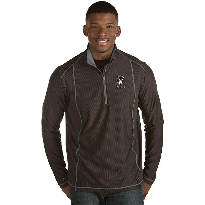 Men's Antigua Brooklyn Nets Tempo Quarter-zip Pullover, Size: 3xl, Black