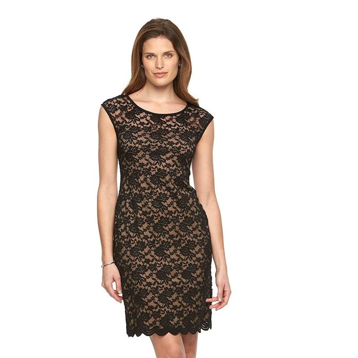 Women's Connected Apparel Floral Lace Sheath Dress, Size: 12, Gold