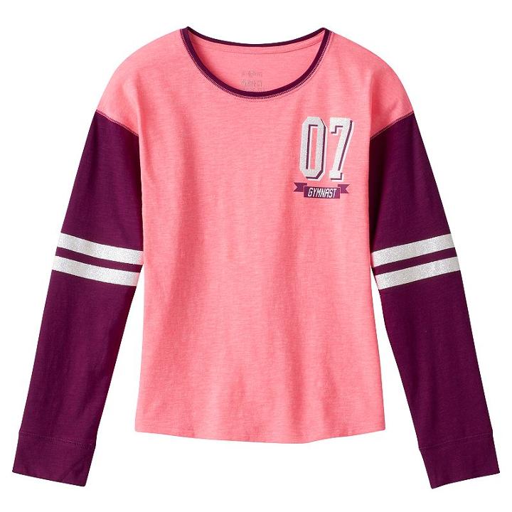 Girls 7-16 & Plus Size So&reg; Blocked Long Sleeve Graphic Tee, Girl's, Size: 18 1/2, Dark Pink