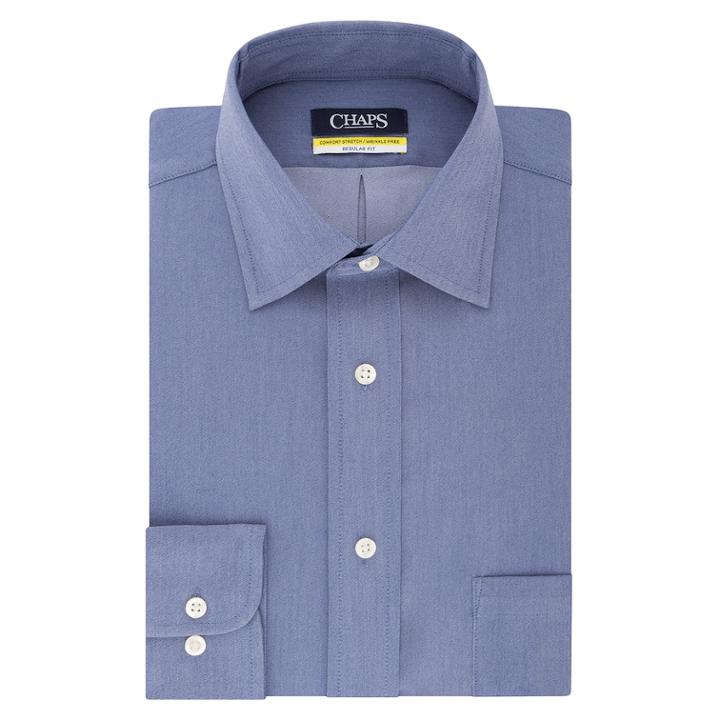 Men's Chaps Regular Fit Comfort Stretch Spread Collar Dress Shirt, Size: 17-32/33, Blue (navy)