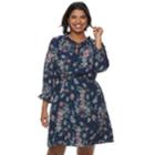 Juniors' Plus Size Wrapper Floral Peasant Dress, Teens, Size: 2xl, Dark Blue