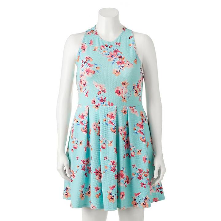 Juniors' Plus Size So&reg; Textured Floral Skater Dress, Girl's, Size: 2xl, Turquoise/blue (turq/aqua)