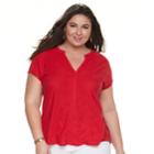 Plus Size Dana Buchman Placket Top, Women's, Size: 3xl, Med Red
