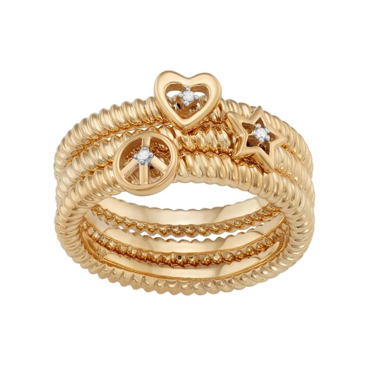 Sterling Silver Diamond Accent Heart, Star & Peace Sign Stack Ring Set, Women's, Size: 6, White