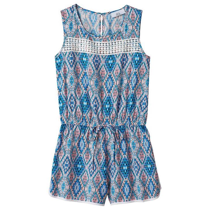 Girls 7-16 Joey B Crochet Printed Romper, Girl's, Size: Xl, Blue Other