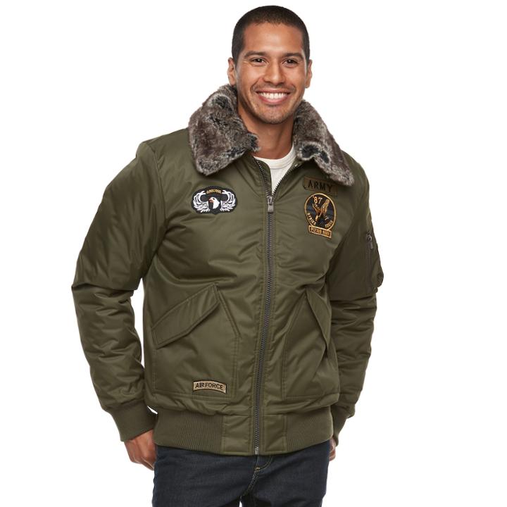 Men's Xray Slim-fit Faux-fur Military Jacket, Size: Small, Green