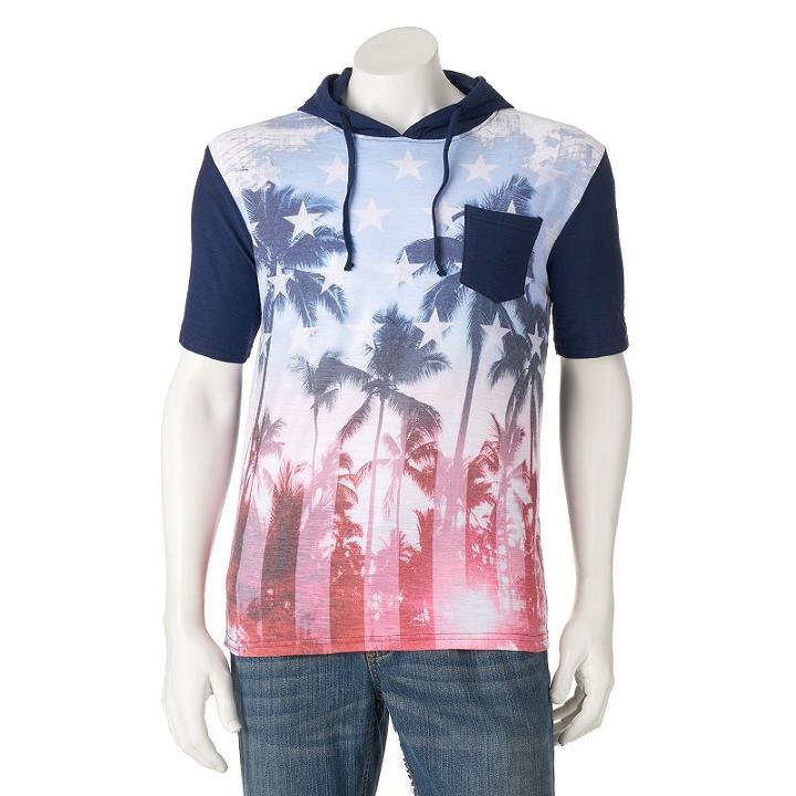 Men's Distortion American Palm Tree Hoodie, Size: Medium, Blue