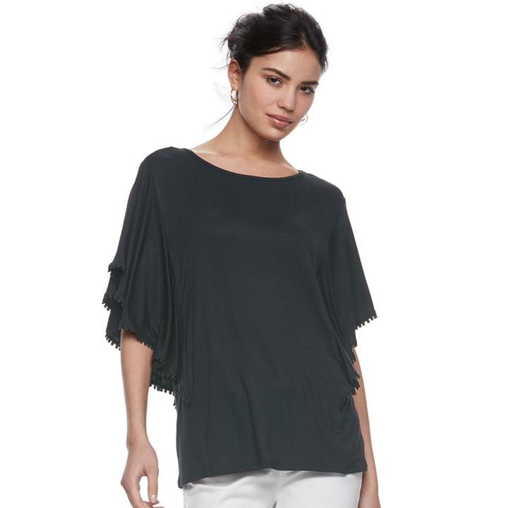 Women's Elle&trade; Flutter Sleeve Flounce Top, Size: Xxl, Black
