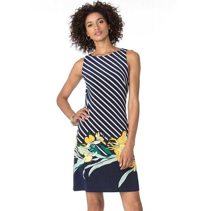Women's Chaps Striped & Floral A-line Dress, Size: Medium, White