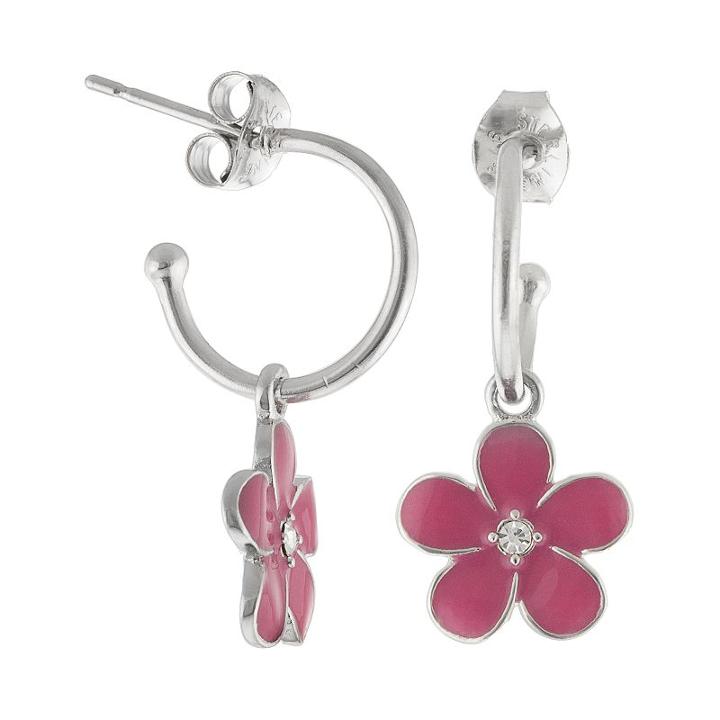 Silver Plated Crystal Flower Hoop Drop Earrings, Women's, Pink