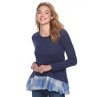 Juniors' Cloudchaser Print Hem Sweater, Teens, Size: Xs, Dark Blue
