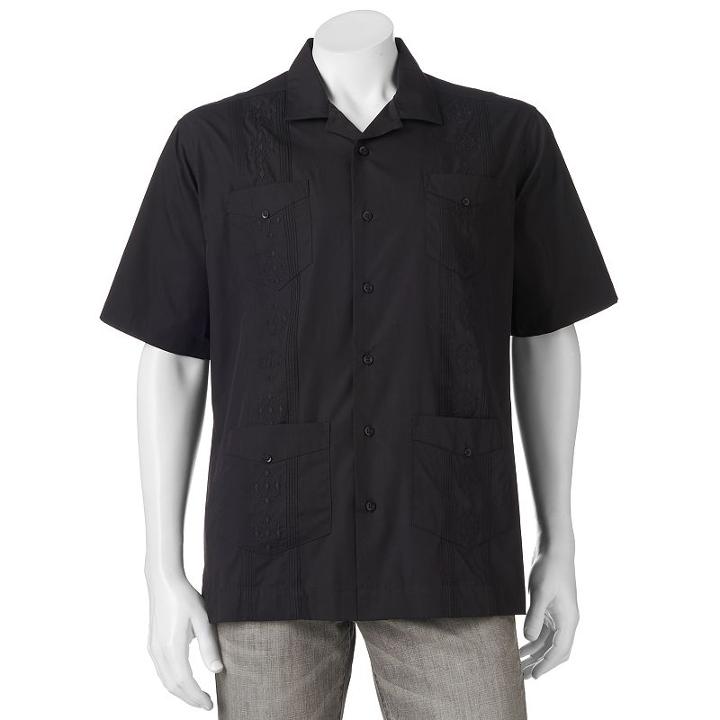 Men's Havanera Embroidered Four-pocket Button-down Shirt, Size: Large, Black