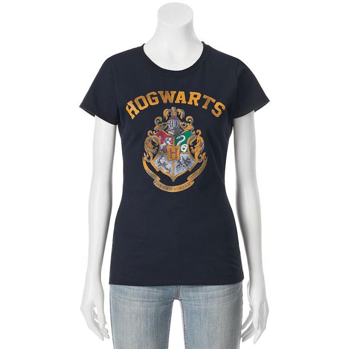 Juniors' Harry Potter Hogwarts Crest Crew Neck Graphic Tee, Teens, Size: Small, Black