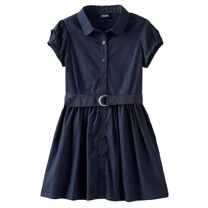 Girls 4-16 Chaps Poplin Belted Shirtdress, Girl's, Size: 7, Blue (navy)