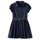 Girls 4-16 Chaps Poplin Belted Shirtdress, Girl's, Size: 7, Blue (navy)