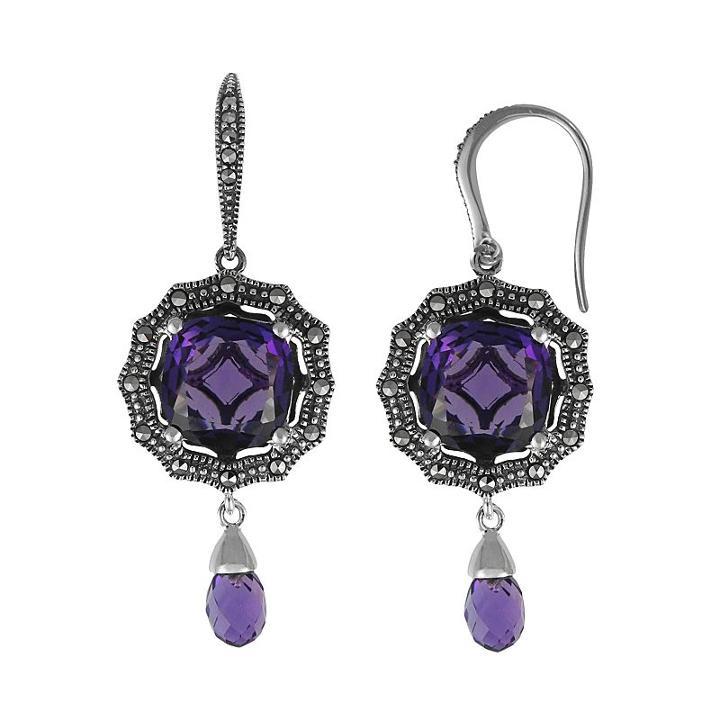 Lavish By Tjm Sterling Silver Lab-created Quartz Drop Earrings - Made With Swarovski Marcasite, Women's, Purple
