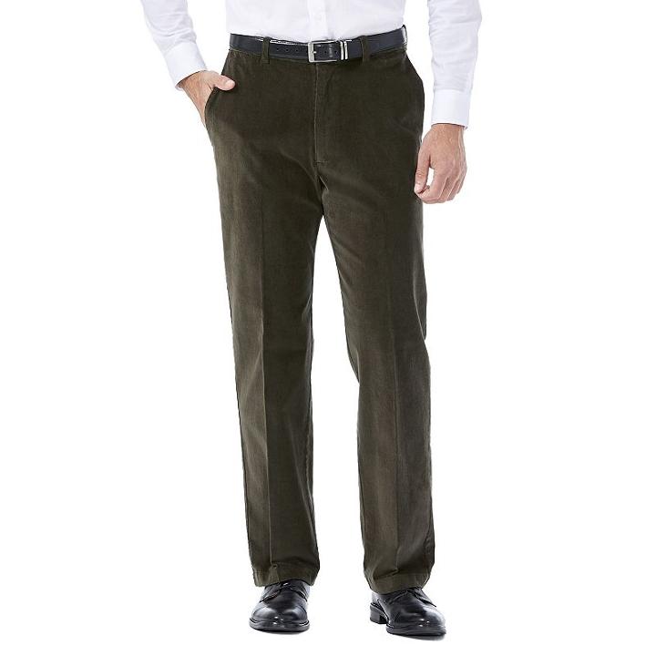 Men's Haggar Classic-fit Stretch Expandable Waistband Corduroy Pants, Size: 32x30, Med Green