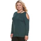 Plus Size Rock & Republic&reg; Embellished Cut-out Shoulder Top, Women's, Size: 3xl, Green