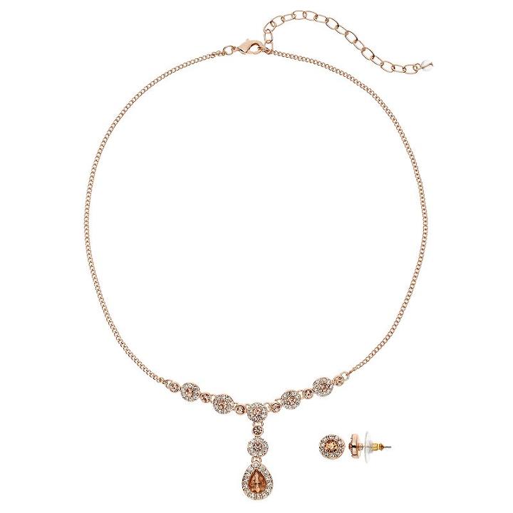 Napier Teardrop Y Necklace & Halo Stud Earring Set, Women's, Pink