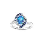 Sterling Silver Simulated Green Opal & Lab-created Blue Sapphire Swirl Ring, Women's, Size: 8, Multicolor